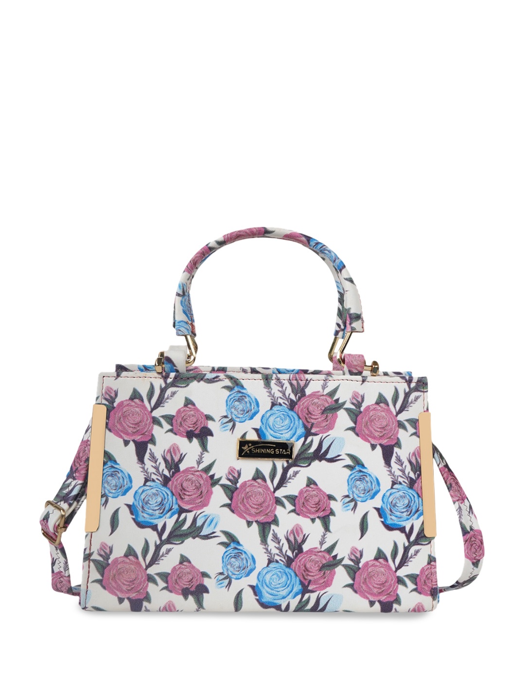 

SHINING STAR Floral Printed Structured Handheld Bag, Blue