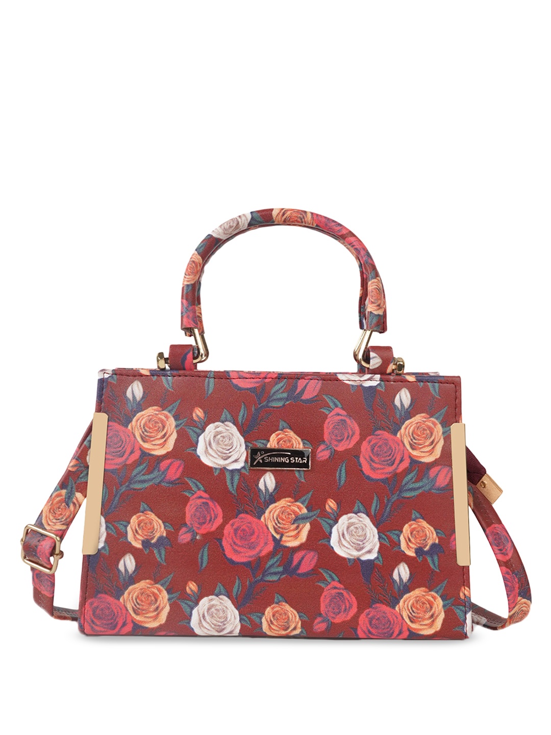

SHINING STAR Floral Printed Structured Sling Bag, Maroon
