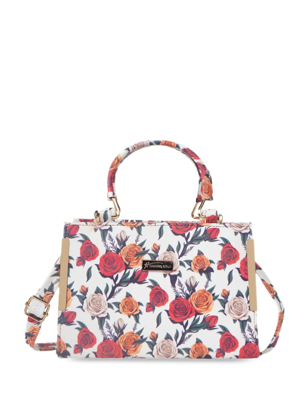 

SHINING STAR Floral Printed Handheld Bag, White