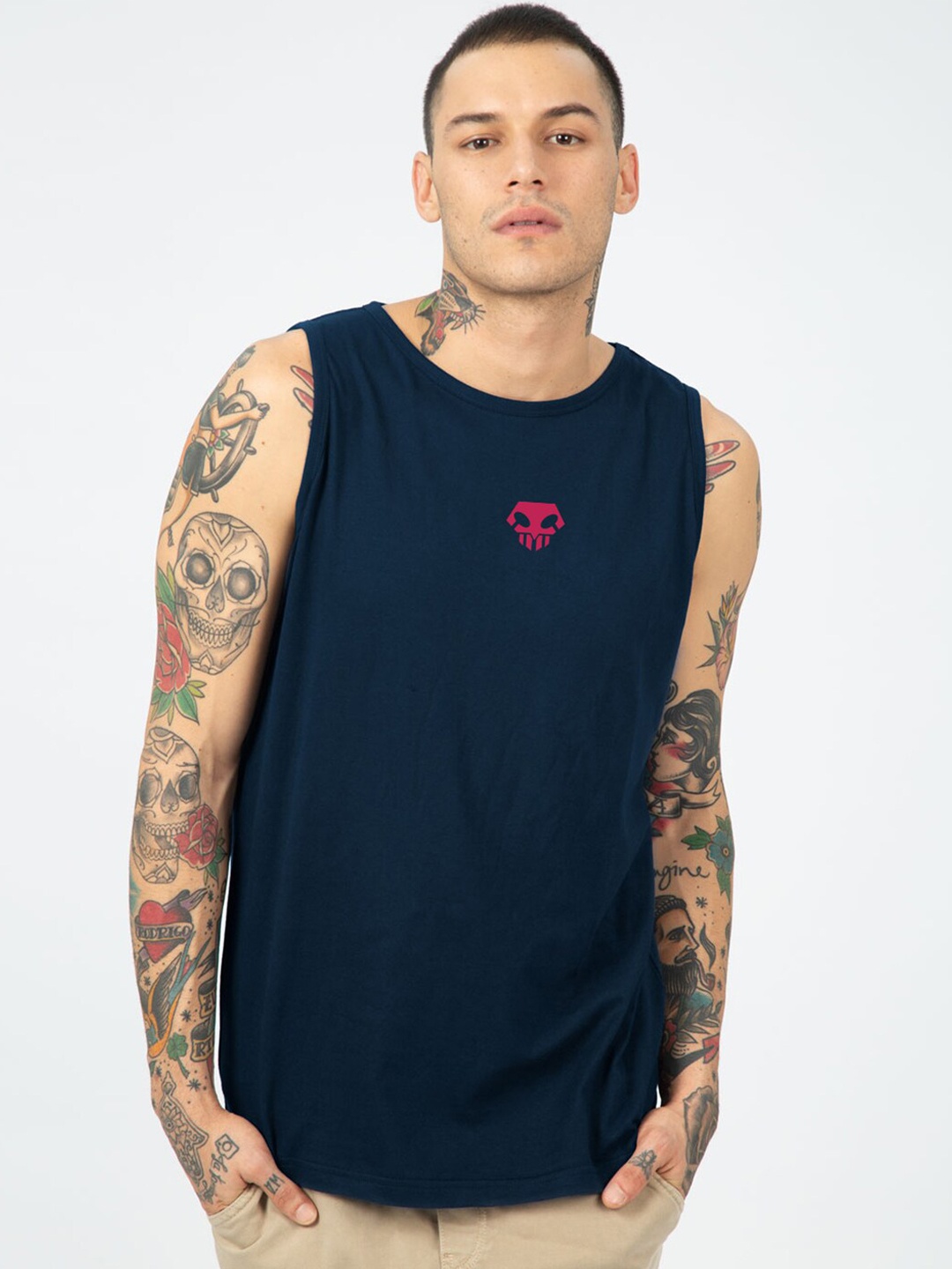 

Bewakoof Graphic Printed Cotton Basic Innerwear Vests, Blue
