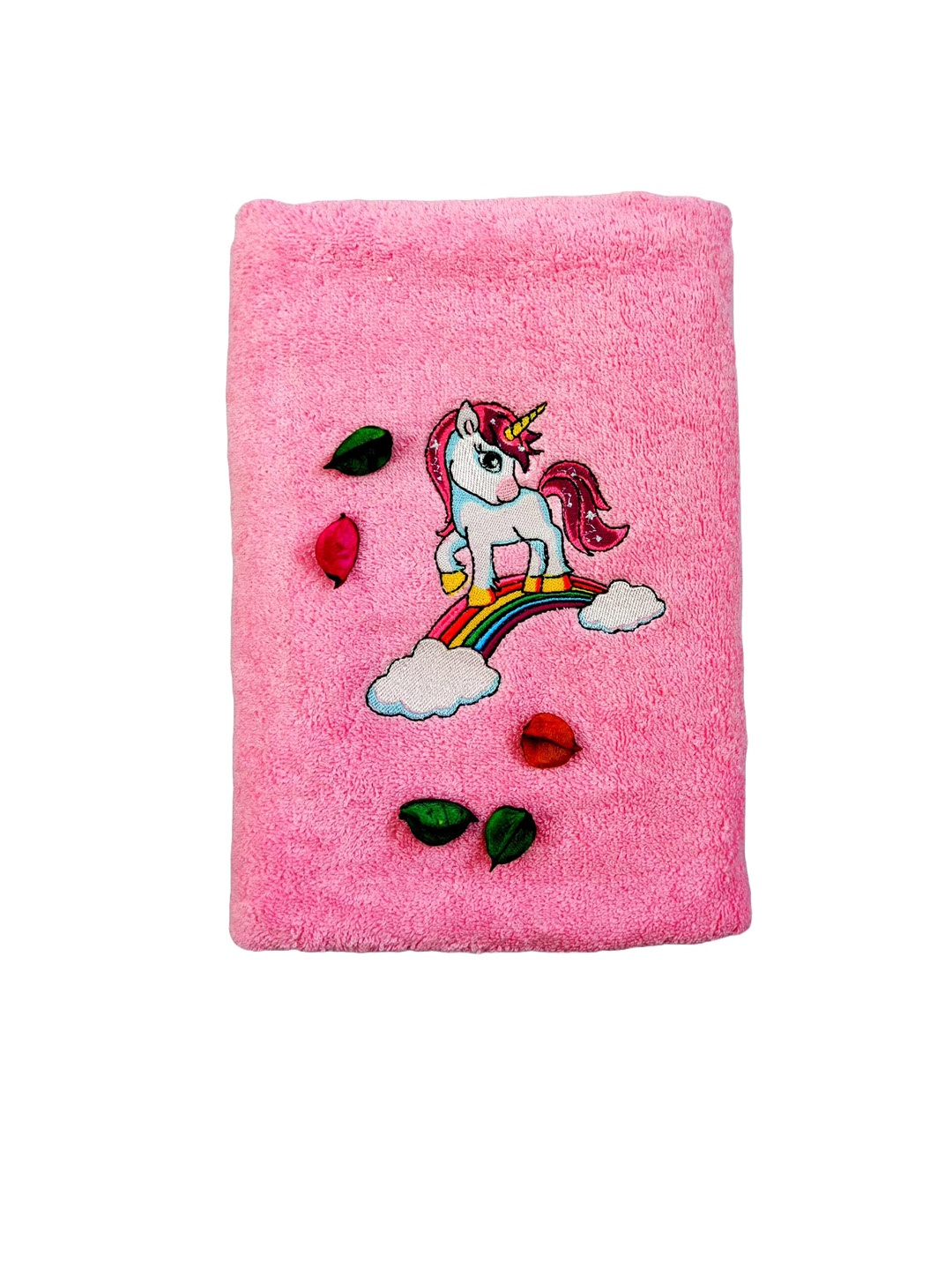 

TurtleLittle Kids Pink & White Printed 500 GSM Bath Towel