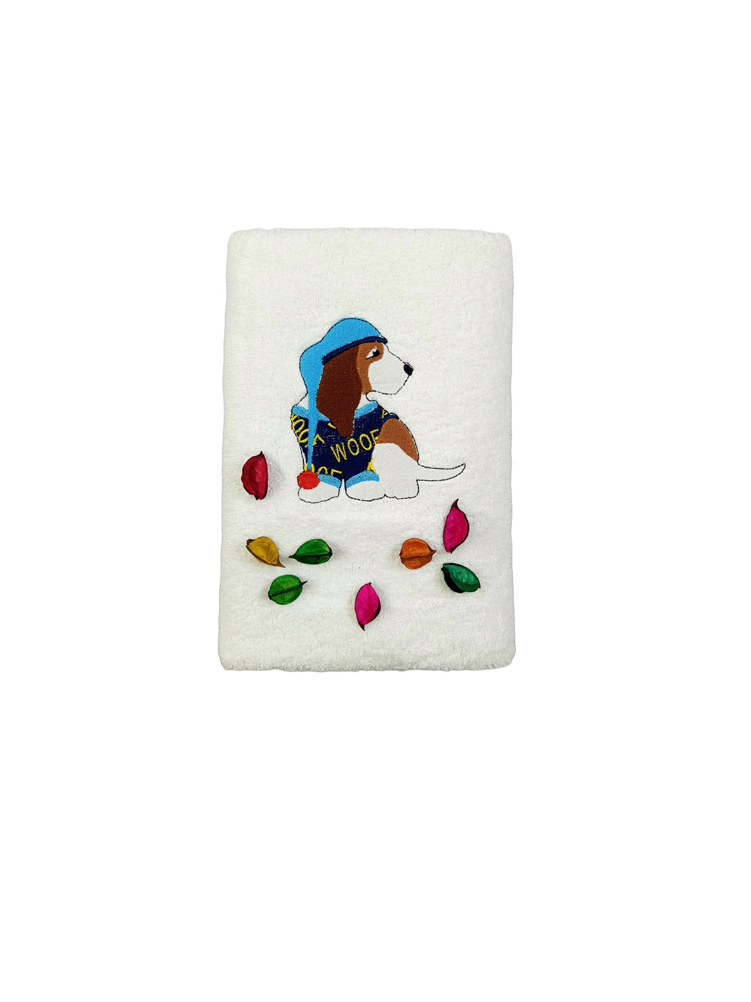 

TurtleLittle Kids White & Blue Printed 500 GSM Bath Towel
