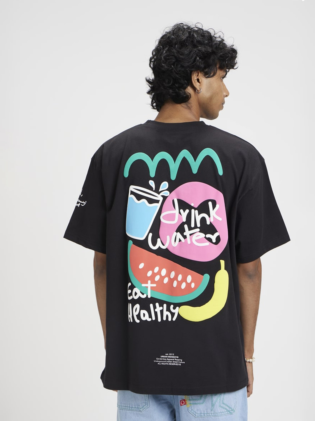 

Urban Monkey Typography Round Neck Short Sleeves Cotton T-shirt, Black