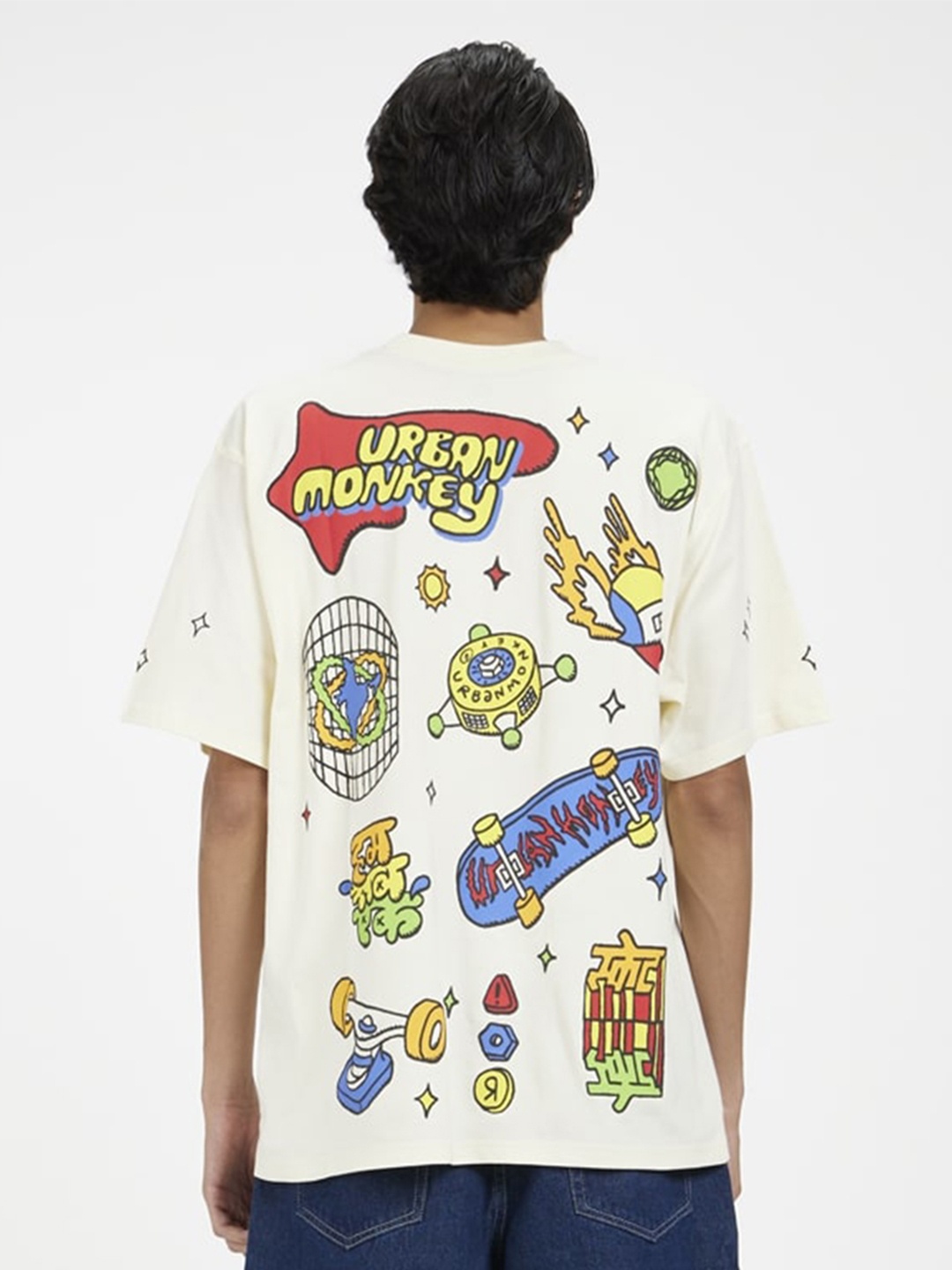 Urban Monkey Typography Printed Cotton T-shirt, White