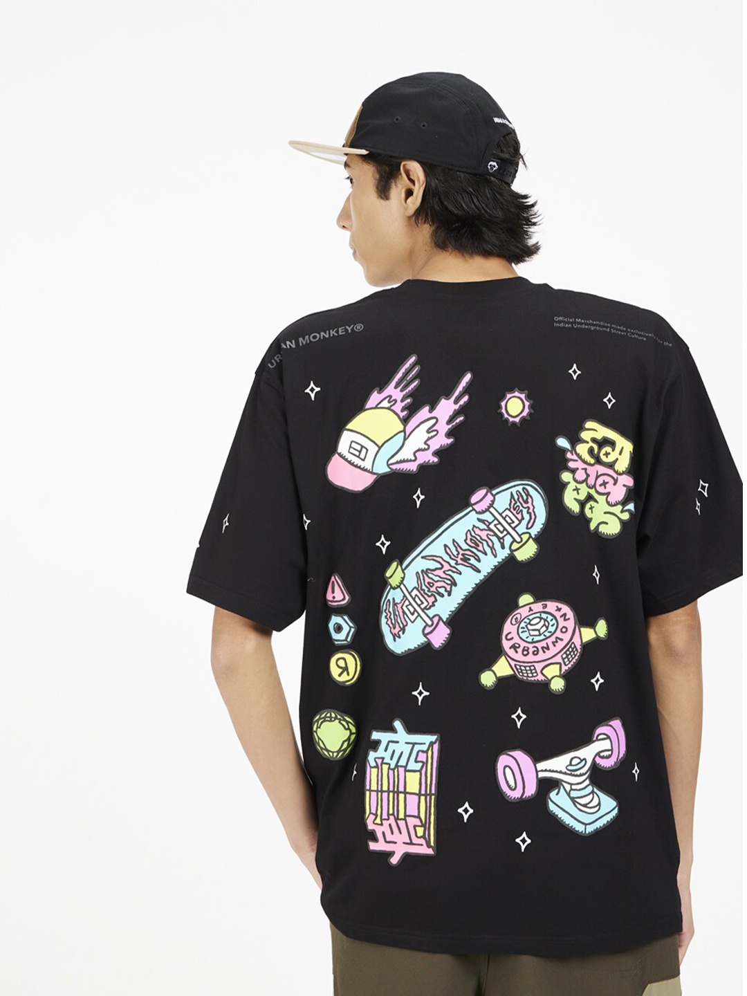 

Urban Monkey Printed Cotton Oversized T-shirt, Black