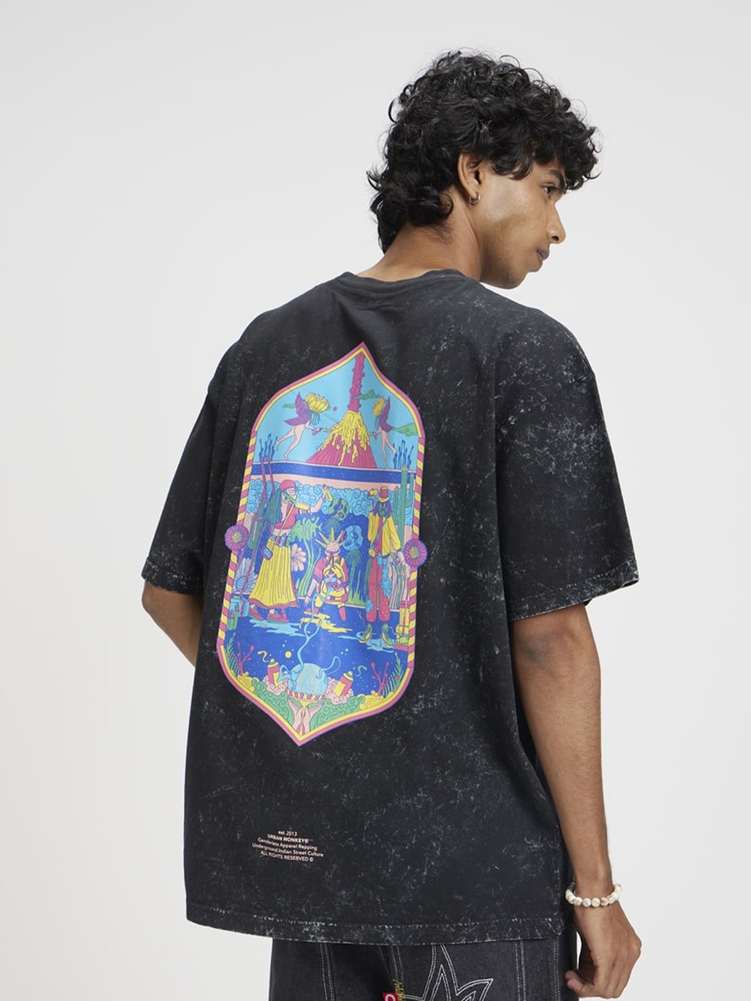 

Urban Monkey Graphic Printed Oversized Cotton T-shirt, Black