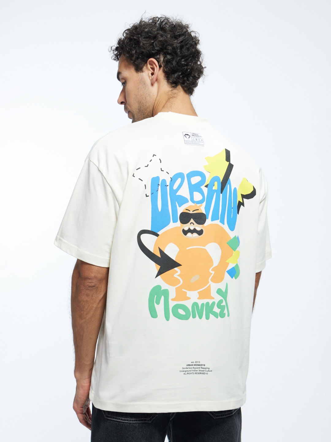 

Urban Monkey Typography Round Neck Short Sleeves Cotton T-shirt, Off white