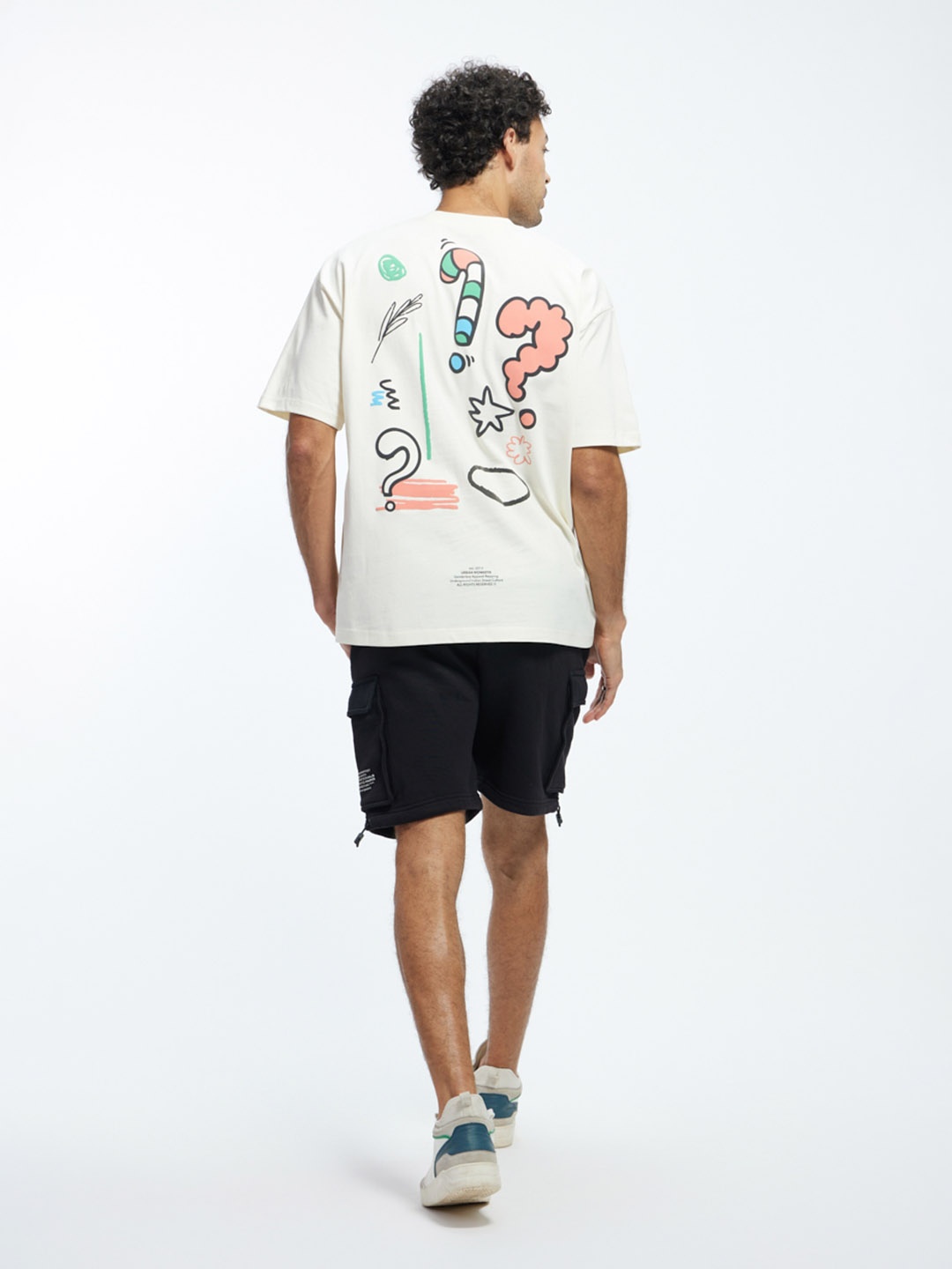 

Urban Monkey Typography Printed Cotton Oversized T-shirt, Off white