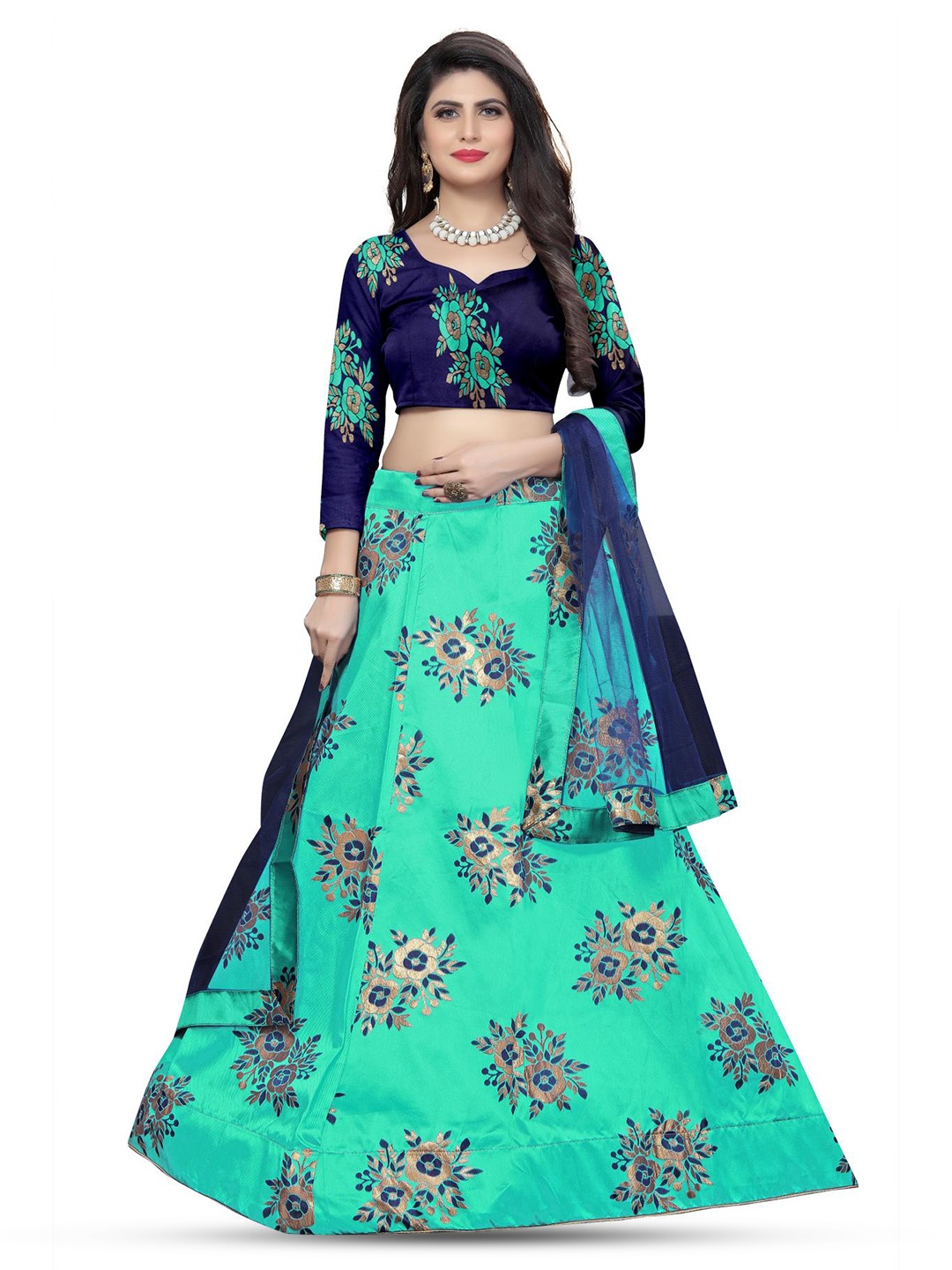 

Rujave Ethnic Motifs Woven Design Semi-Stitched Lehenga & Unstitched Blouse With Dupatta, Sea green