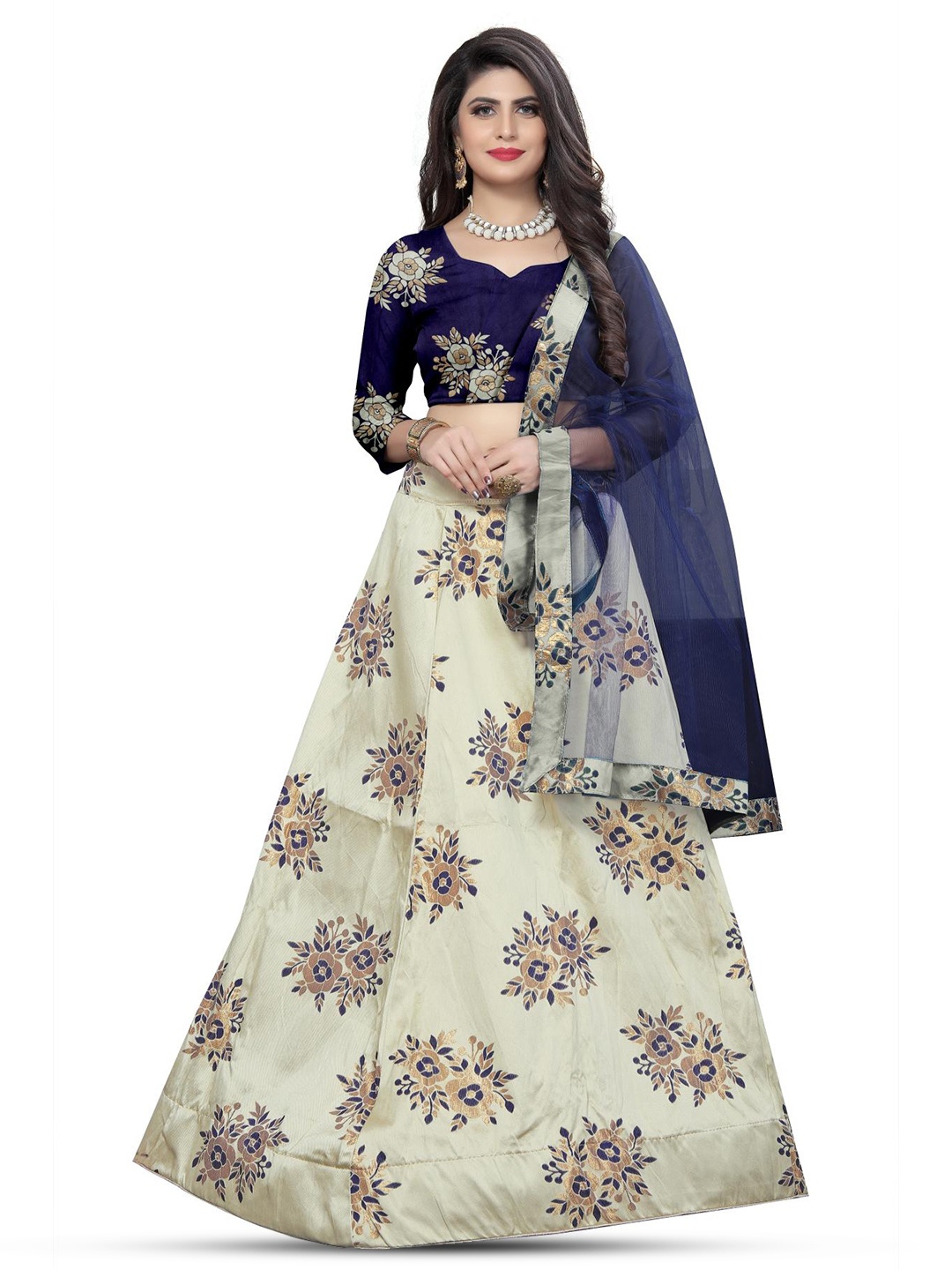 

Rujave Semi-Stitched Lehenga & Unstitched Blouse With Dupatta, Cream
