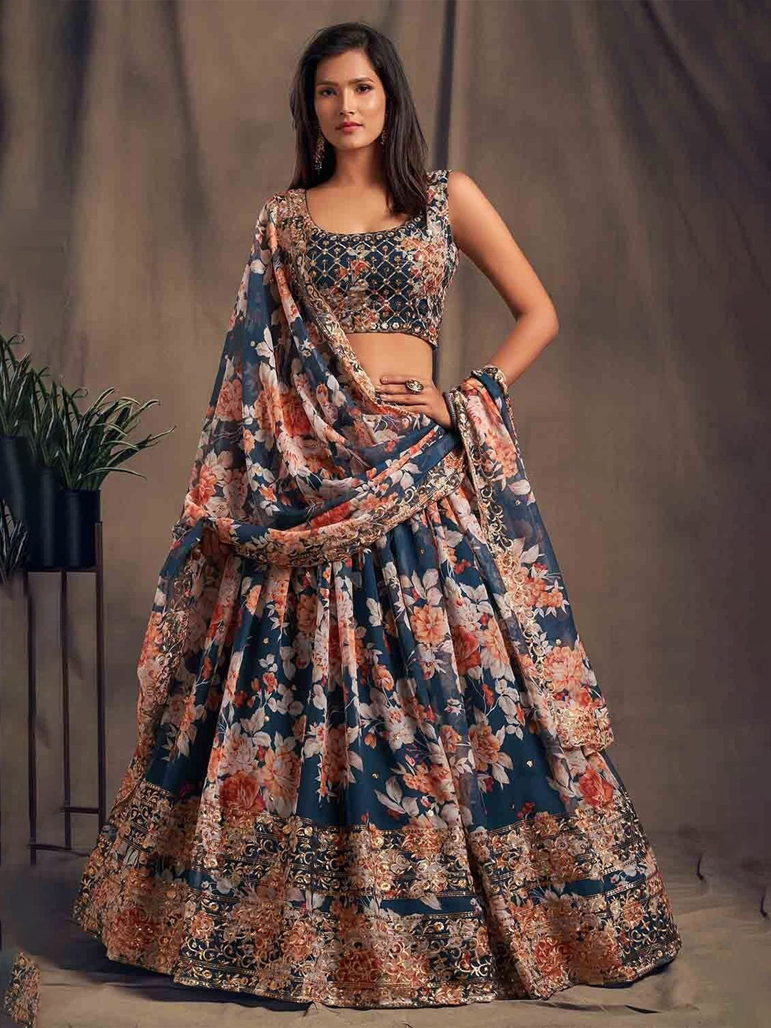 

Rujave Embellished Thread Work Semi-Stitched Lehenga & Unstitched Blouse With Dupatta, Blue