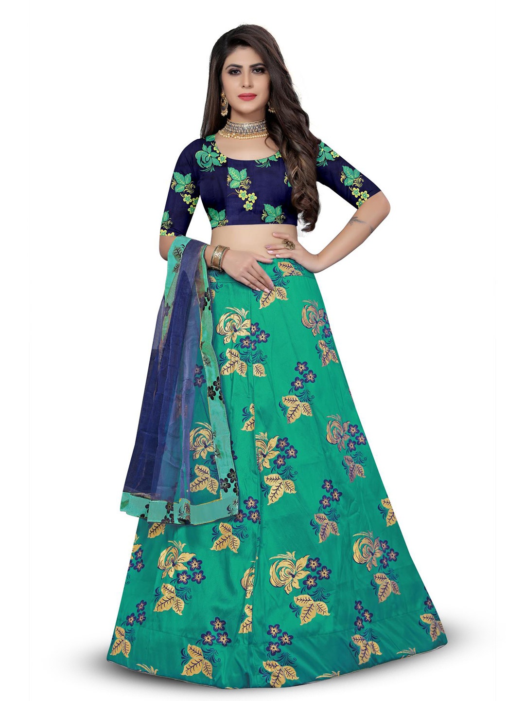 

Rujave Semi-Stitched Lehenga & Unstitched Blouse With Dupatta, Sea green