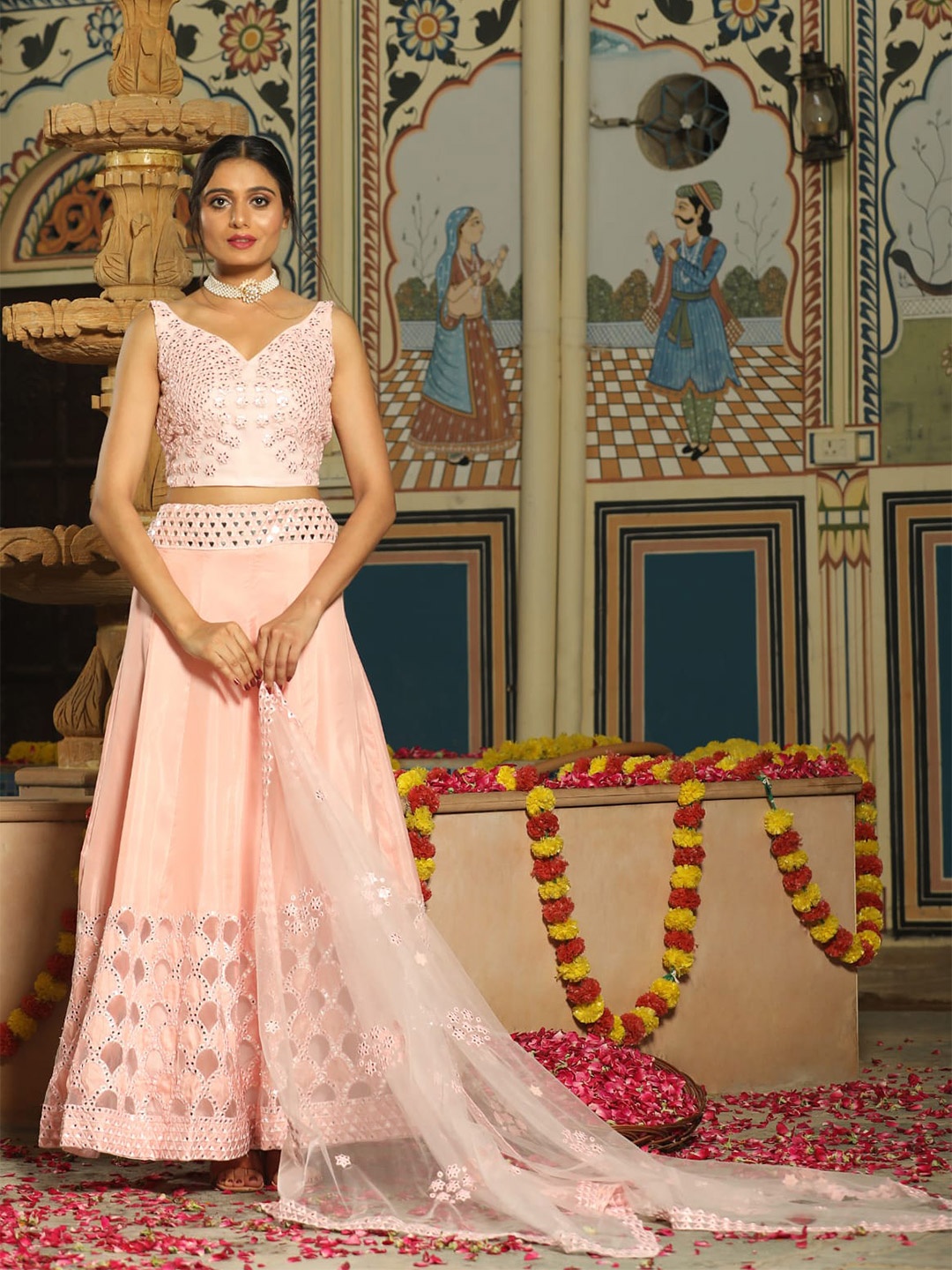 

Rujave Embellished Thread Work Semi-Stitched Lehenga & Unstitched Blouse With Dupatta, Pink
