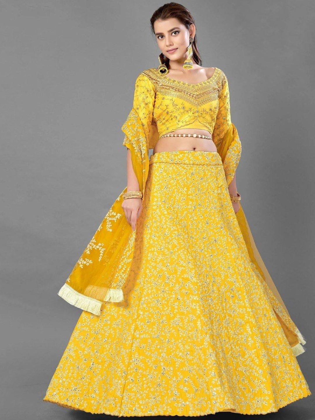 

Rujave Embellished Semi-Stitched Lehenga & Unstitched Blouse With Dupatta, Yellow