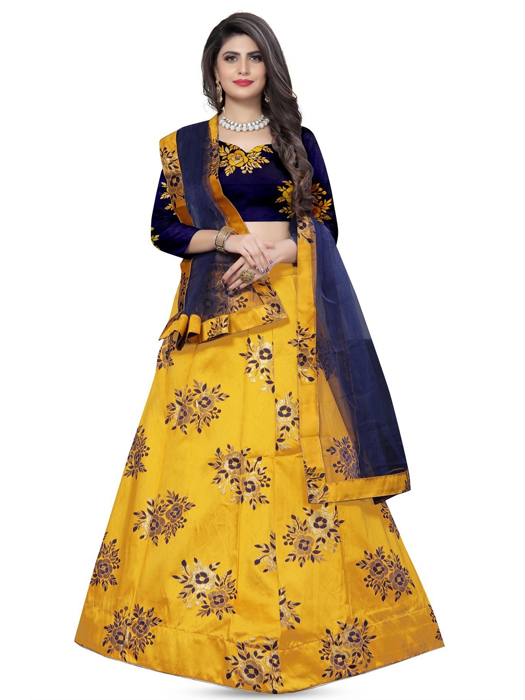 

Rujave Printed Semi-Stitched Lehenga & Unstitched Blouse With Dupatta, Yellow