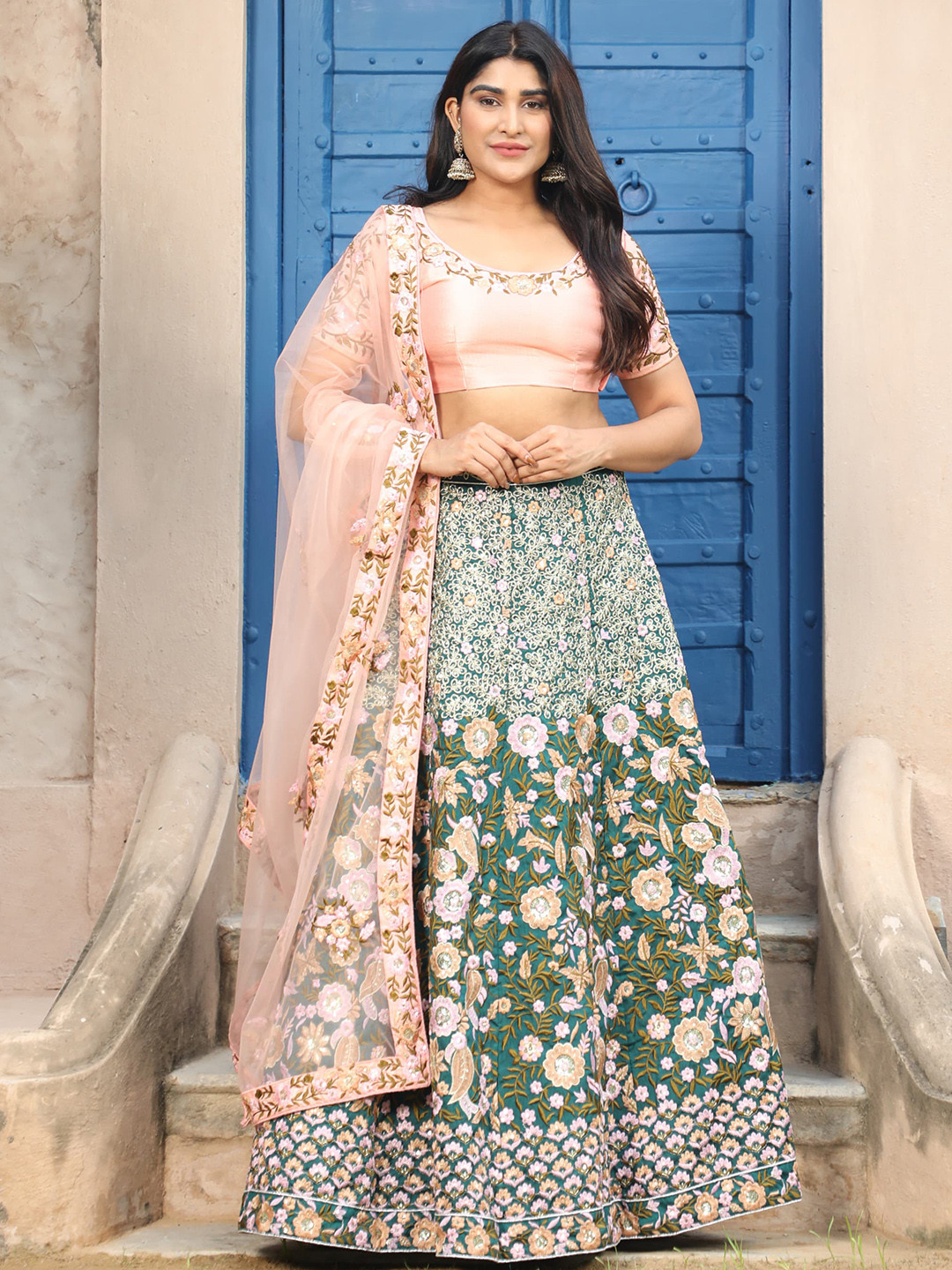 

Rujave Embellished Thread Work Semi-Stitched Lehenga & Unstitched Blouse With Dupatta, Grey