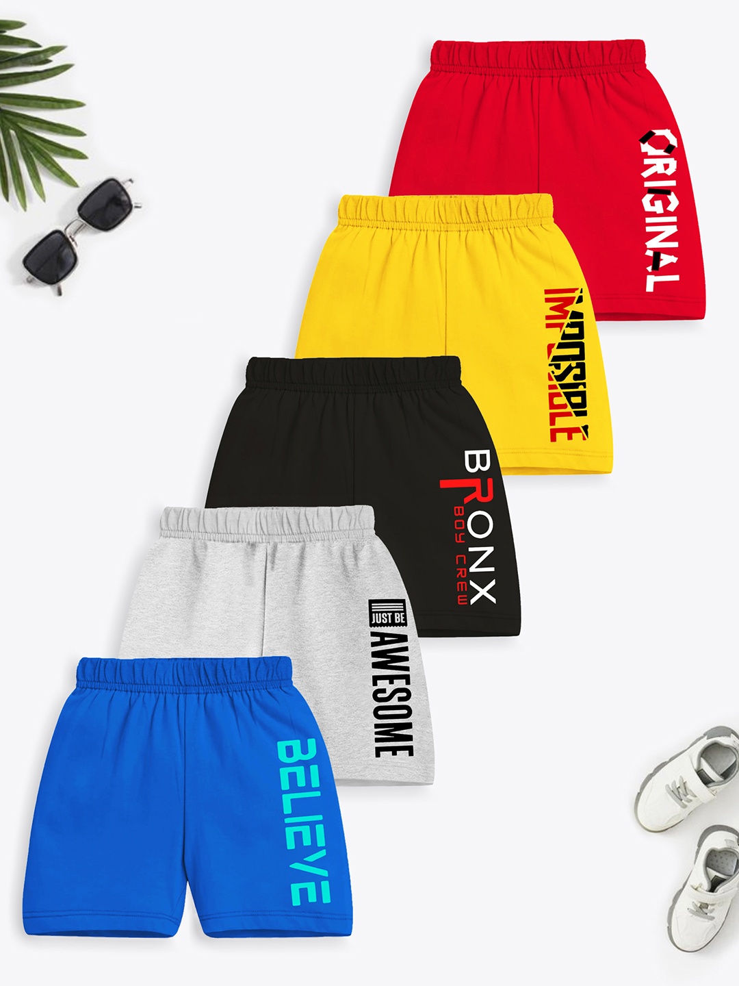 

Trampoline Boys Pack of 5 Typography Printed Cotton Shorts, Navy blue