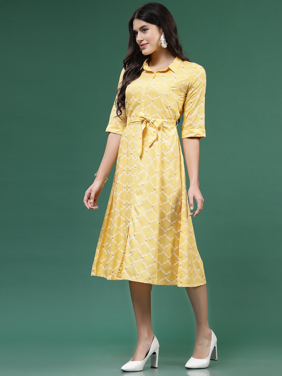 

Ramas Geometric Printed A-Line Dress, Yellow