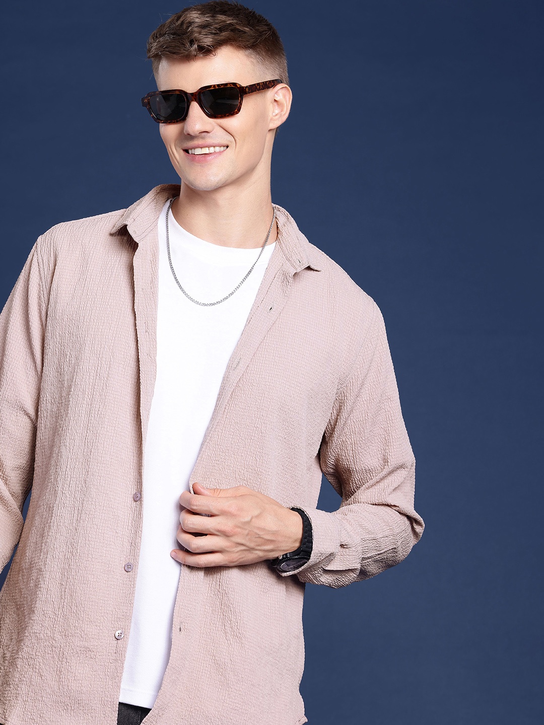 Mast & Harbour Men Casual Shirt, Beige