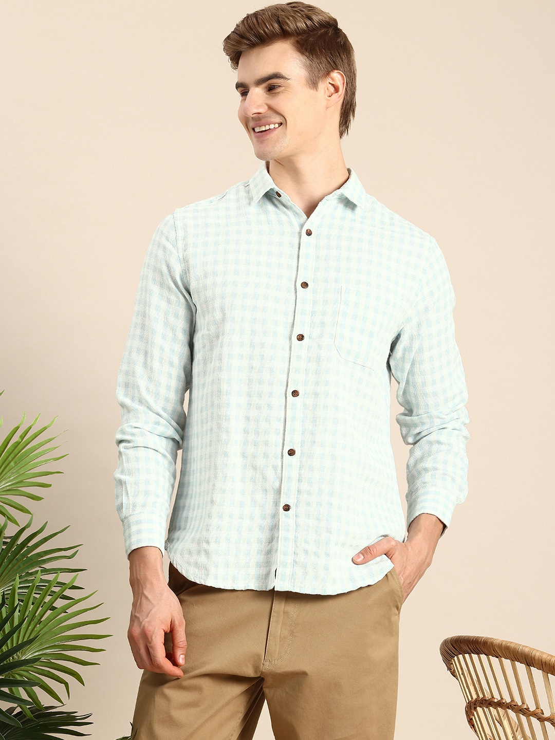 

Mast & Harbour Men Checked Casual Shirt, Turquoise blue