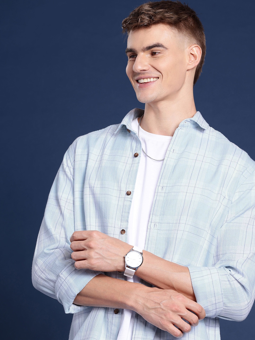 

Mast & Harbour Men Checked Casual Shirt, Blue