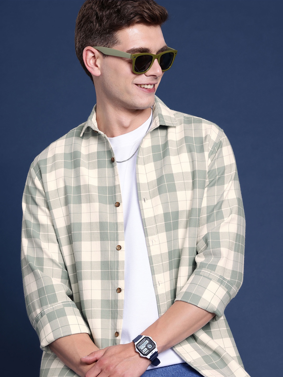 

Mast & Harbour Men Checked Casual Shirt, Green