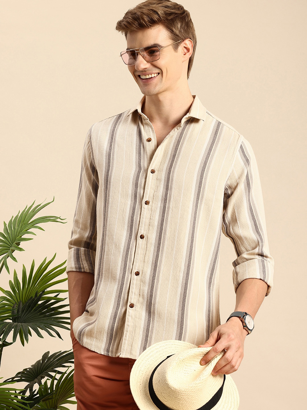 

Mast & Harbour Men Striped Casual Shirt, Grey