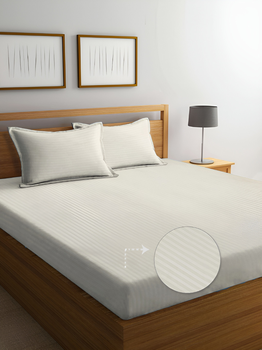 

FABINALIV Cream Striped 300 TC Flat King Bedsheet with 2 Pillow Covers