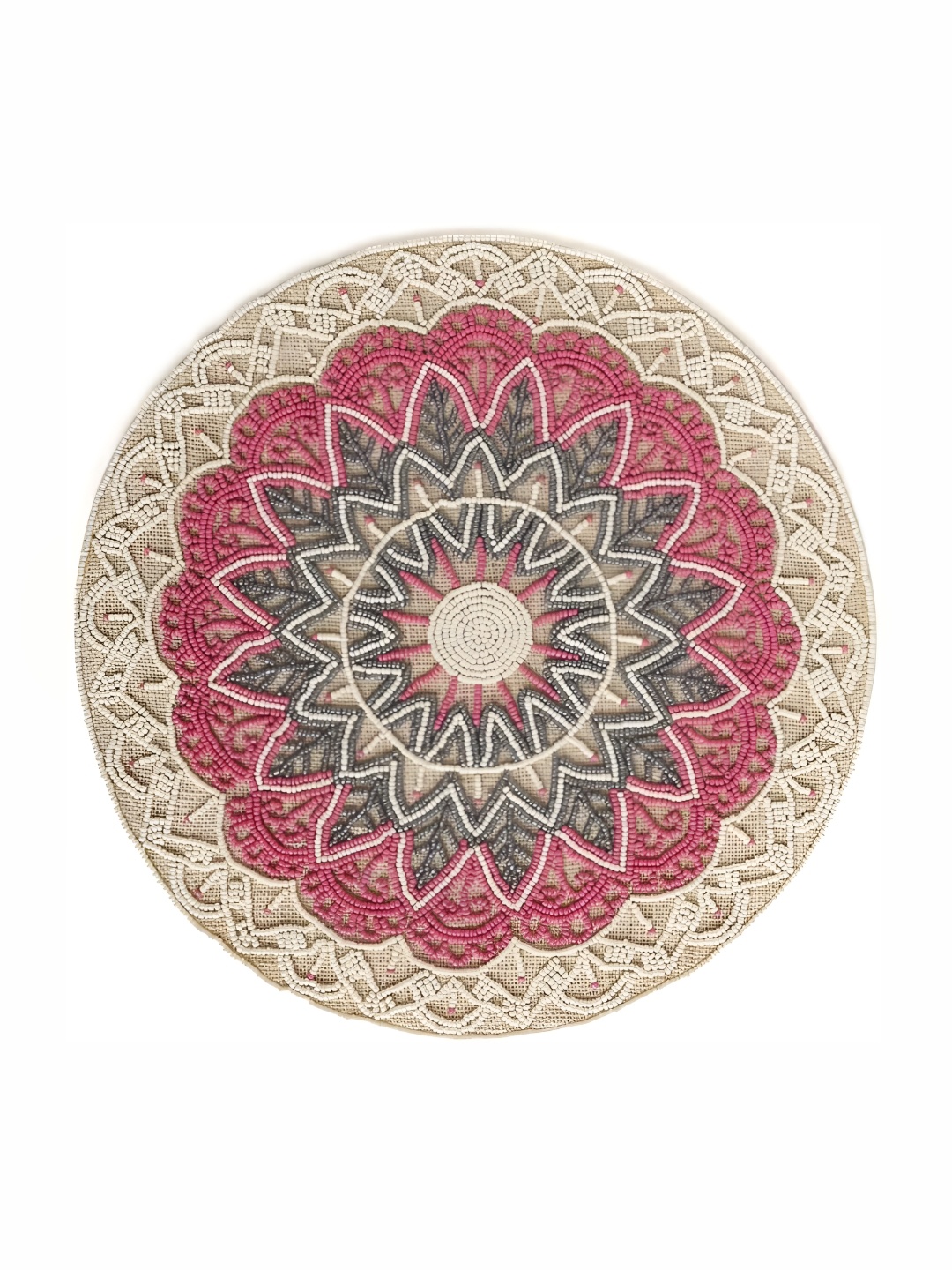 

YWULY Beige & Pink Embellished Glass-Beaded Round Dining Table Placemat