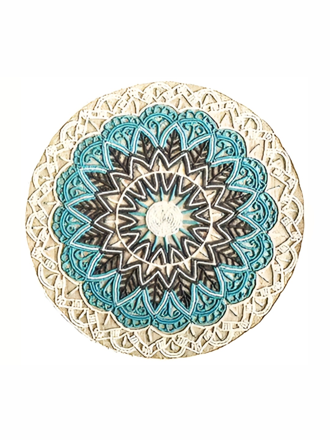 

YWULY Blue & Beige Embellished Glass-Beaded Round Dining Table Placemat