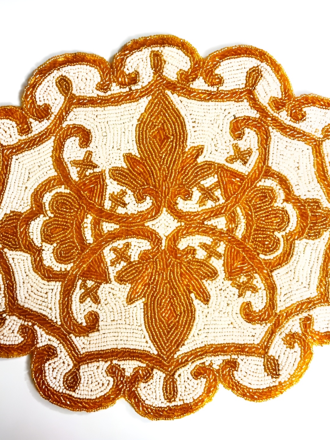 

YWULY White Ethnic Motifs Embellished Glass-Beaded Floral Dining Table Placemat