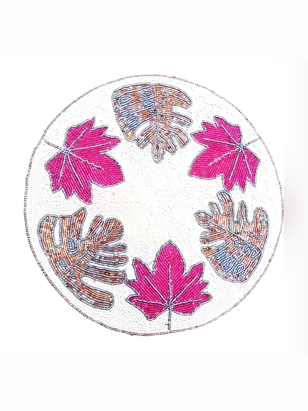 

YWULY White & Pink Embellished Glass-Beaded Round Dining Table Placemat