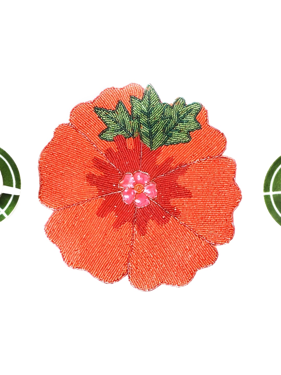 

YWULY Peach & Green Floral Embellished Round Table Placemat