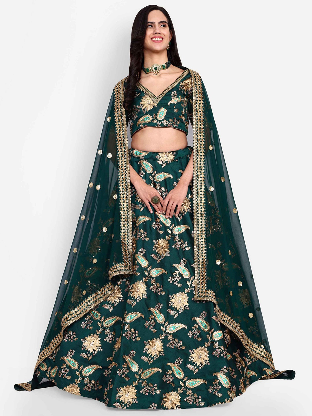 

Zeel Clothing Embroidered Semi-Stitched Lehenga & Unstitched Blouse With Dupatta, Green