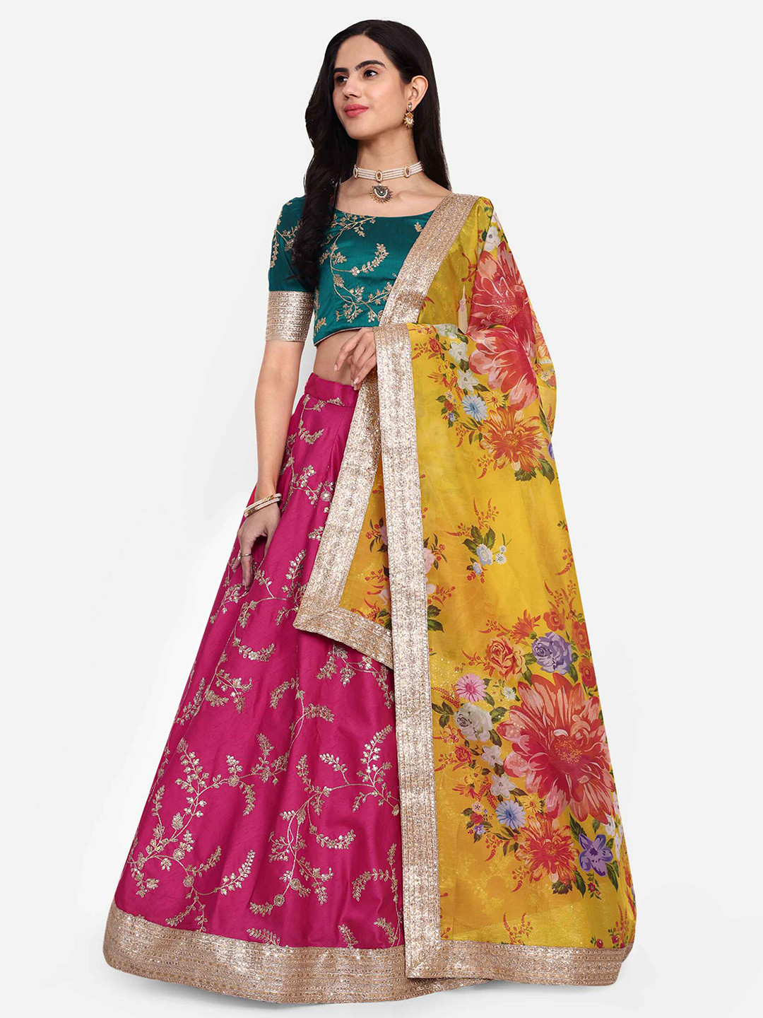 

Zeel Clothing Embroidered Zari Semi-Stitched Lehenga & Unstitched Blouse With Dupatta, Pink