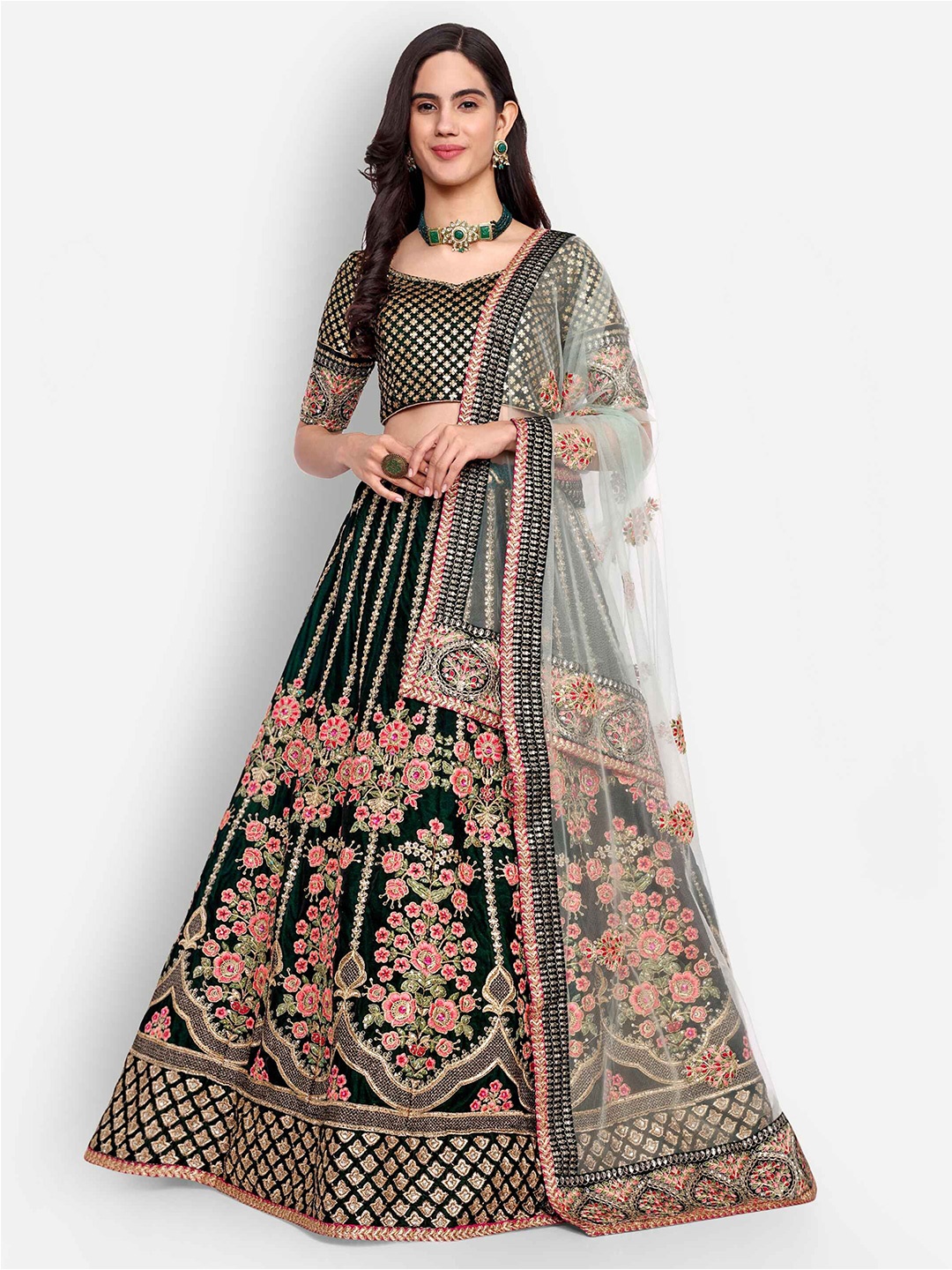 

Zeel Clothing Semi-Stitched Lehenga & Unstitched Blouse With Dupatta, Green