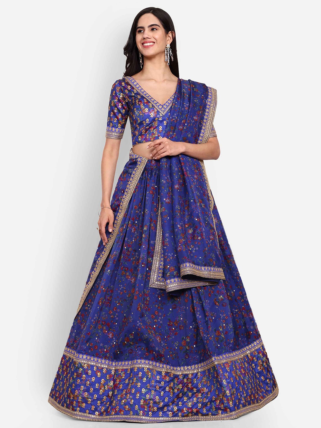 

Zeel Clothing Embroidered Semi-Stitched Lehenga & Unstitched Blouse With Dupatta, Blue