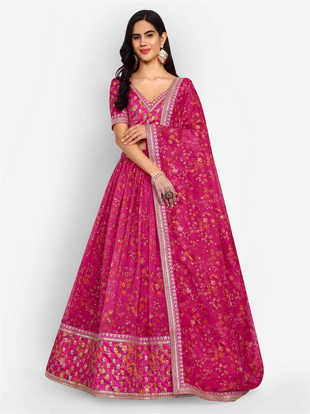 

Zeel Clothing Embroidered Semi-Stitched Lehenga & Unstitched Blouse With Dupatta, Pink