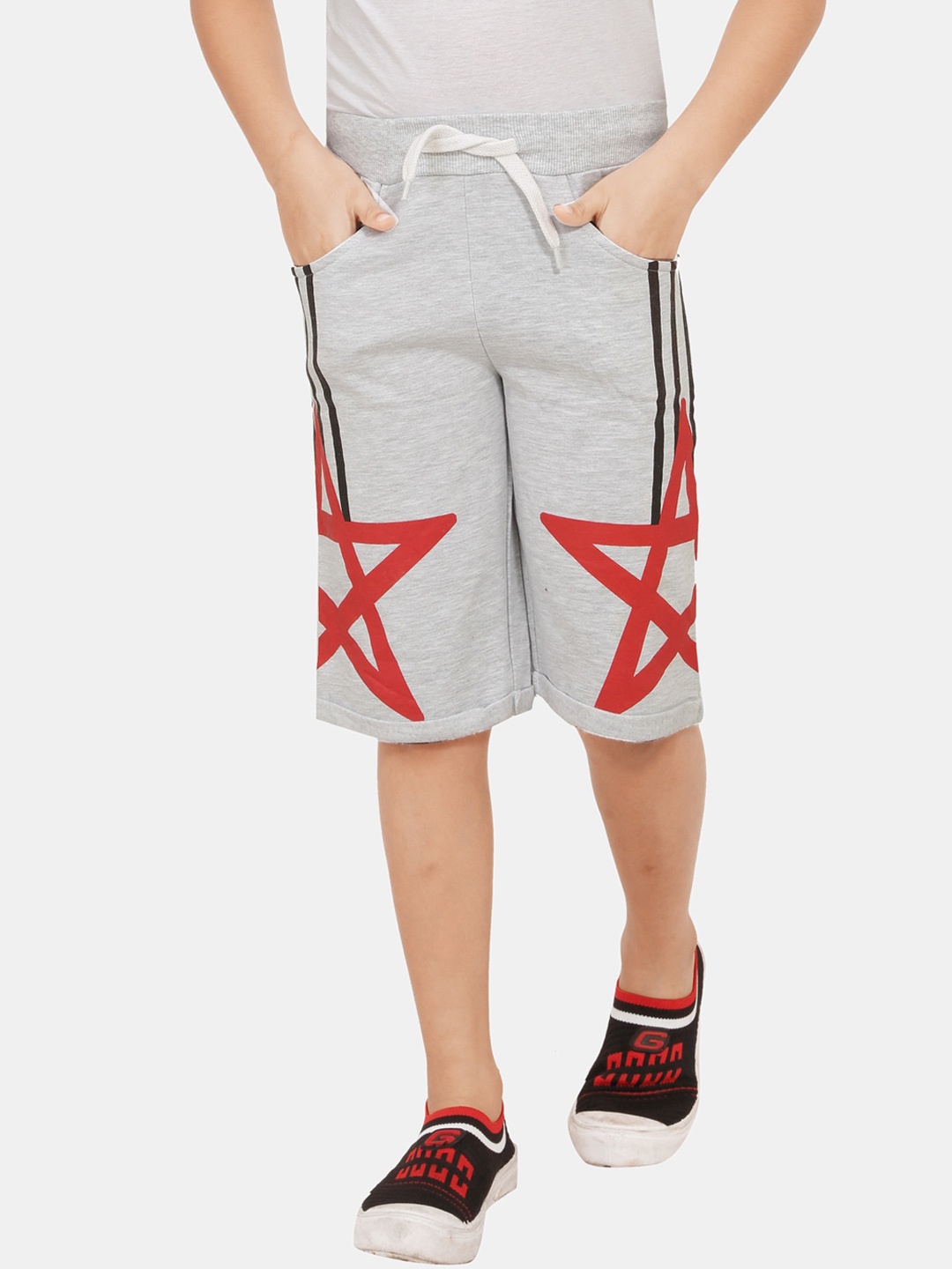 

BAESD Boys Printed Antimicrobial Mid-Rise Pure Cotton Shorts, Grey melange