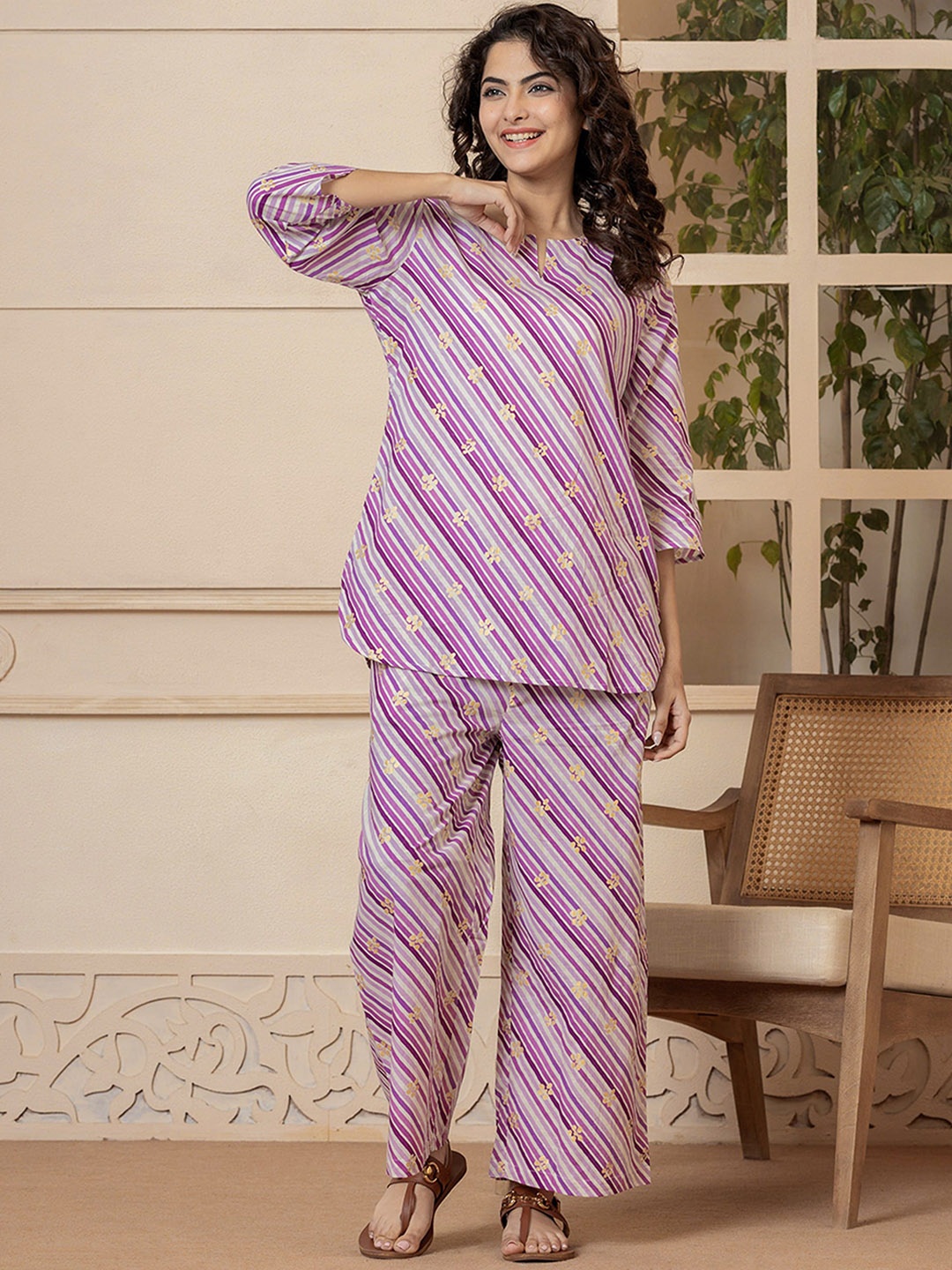 

FEATHERS CLOSET Leheriya Cotton Night suit, Purple
