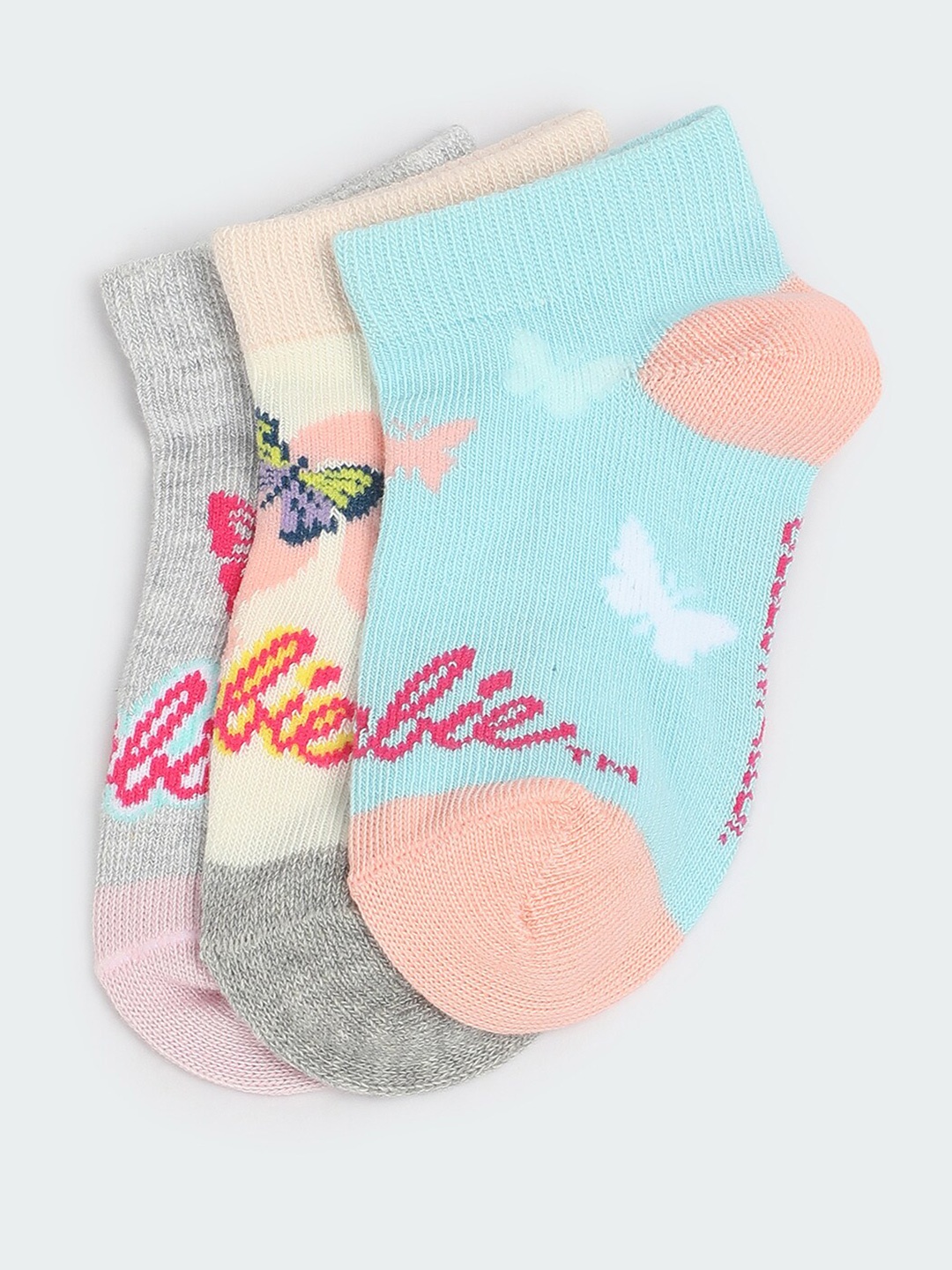 

max Girls Pack Of 3 Patterned Ankle Length Socks, Grey