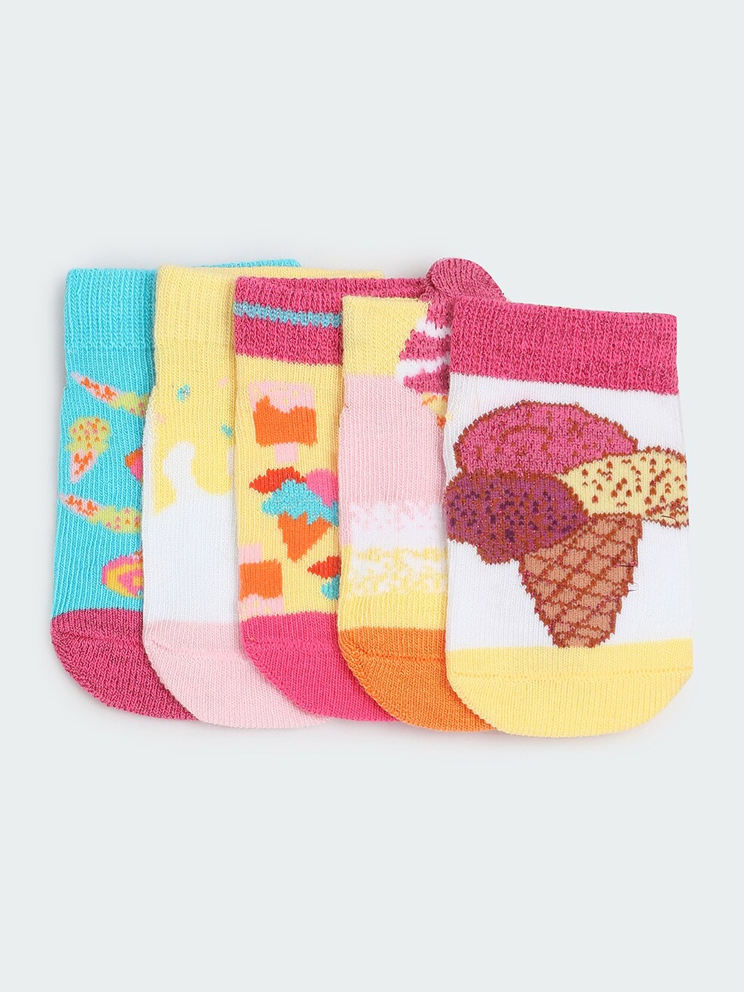 

max Infant Girls Pack Of 5 Patterned Ankle Length Socks, Pink