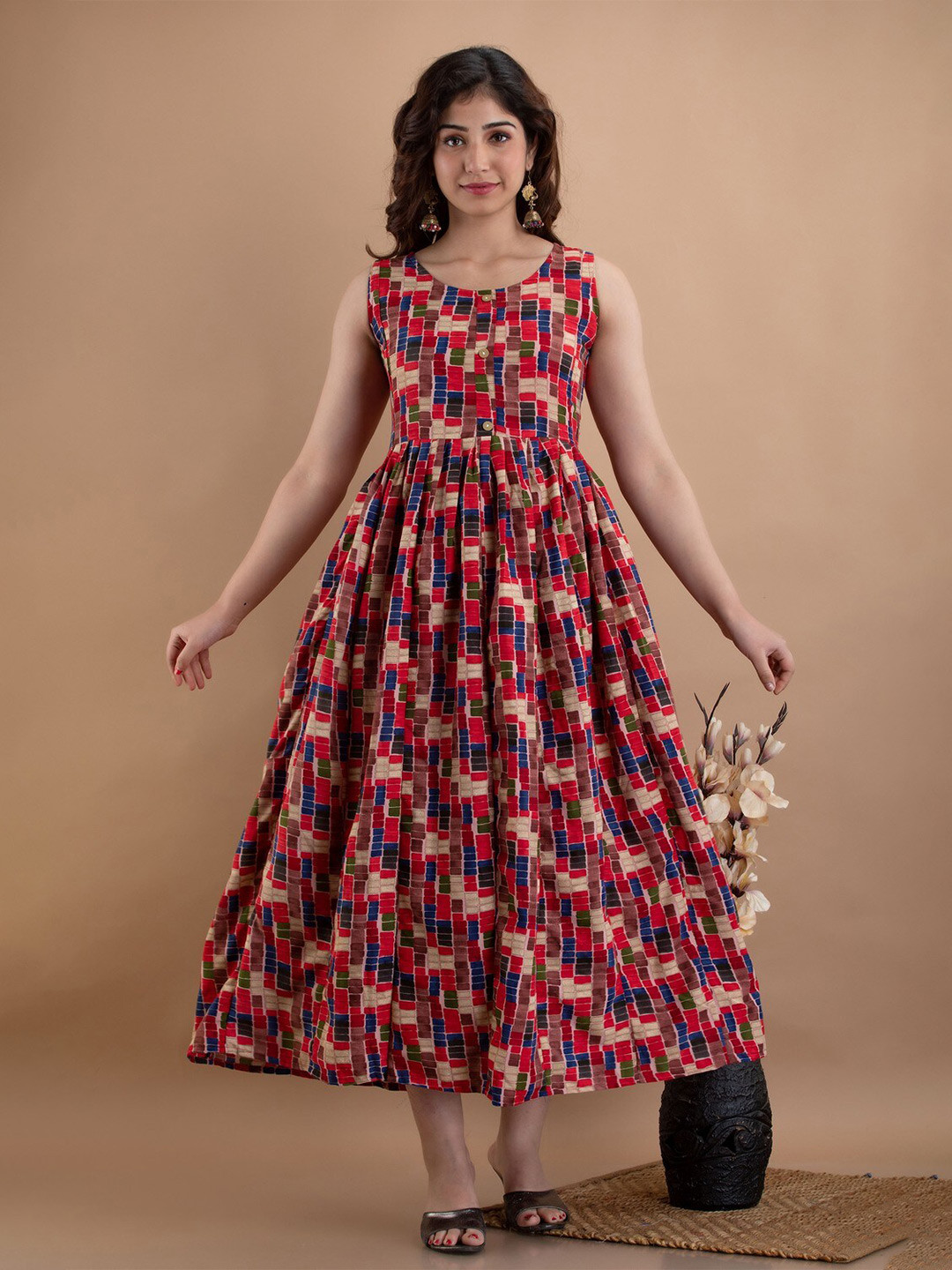 

PARIKSHIT Fit & Flare Abstract Maxi Dress, Red