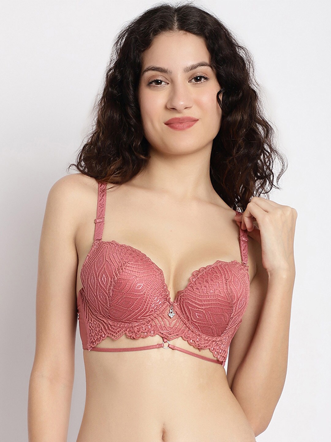 

MAKCLAN Floral Self Design Medium Coverage Anti Odour All Day Comfort Push-Up Bra, Brown