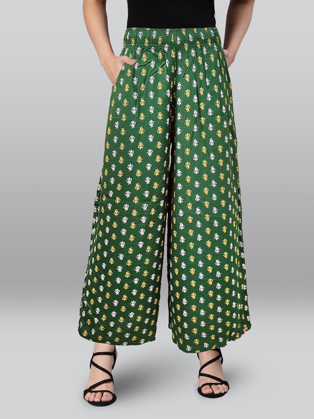 

LYRA Floral Printed Wide Leg Palazzos, Green