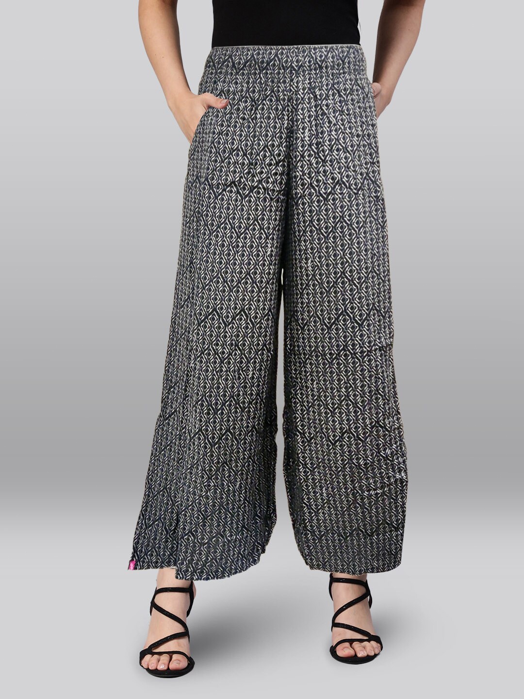 

LYRA Geometric Printed Wide Leg Palazzos, Black