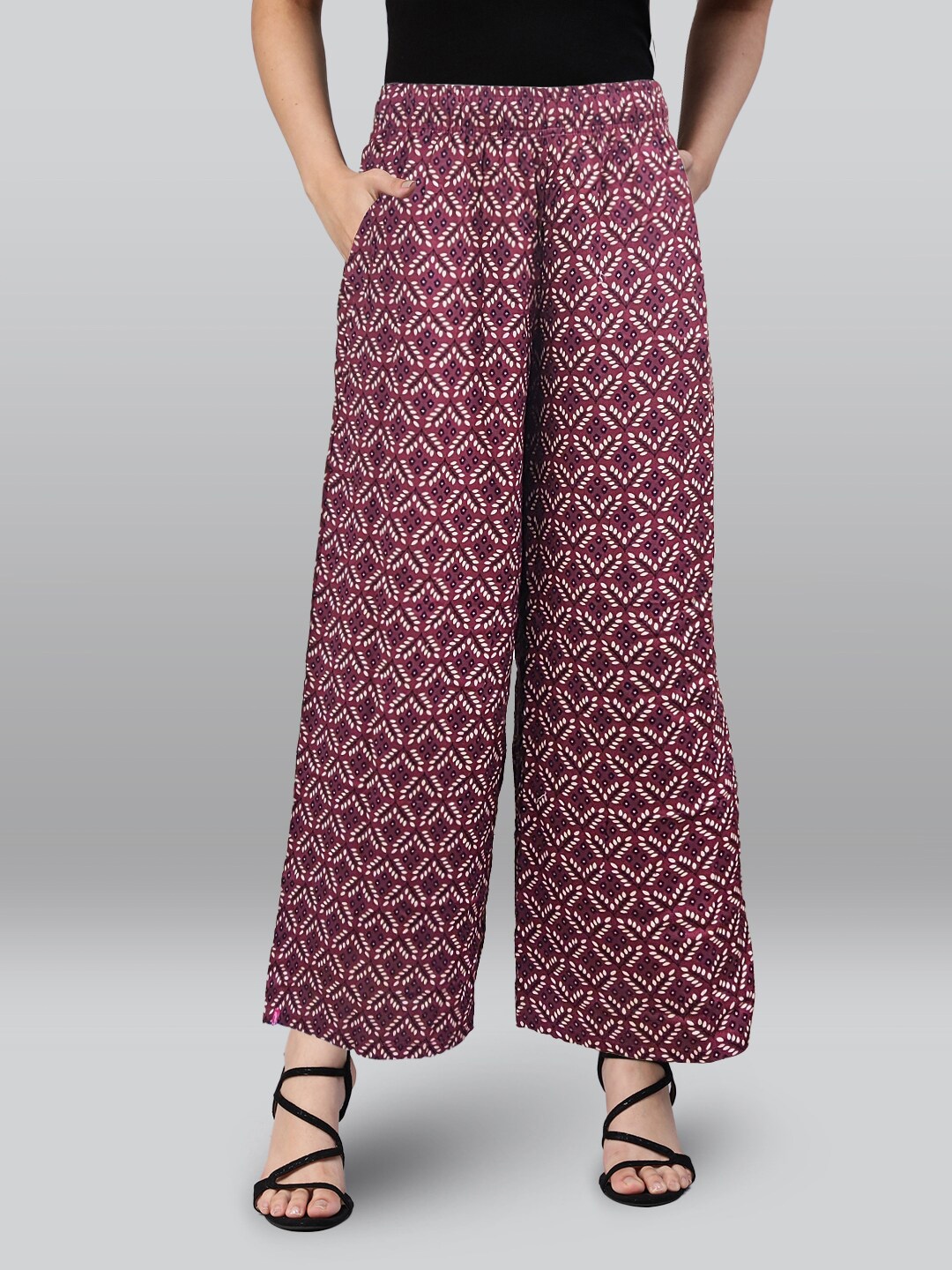 

LYRA Floral Printed Wide Leg Ethnic Palazzos, Red