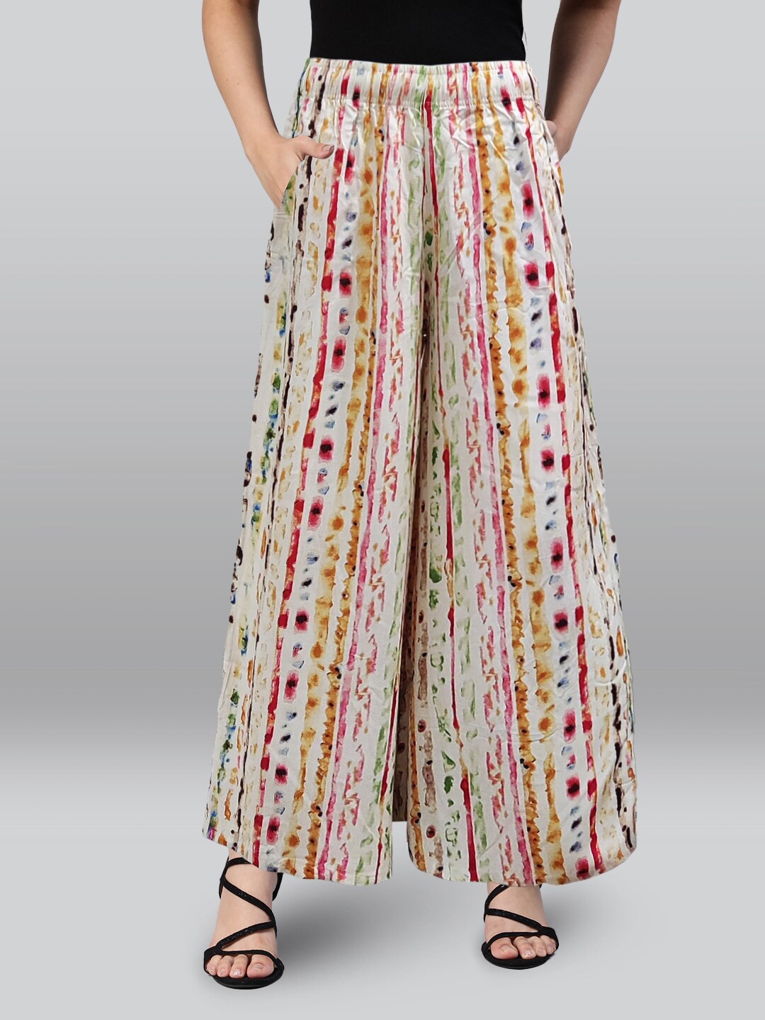 

LYRA Abstract Printed Wide Leg Palazzos, Cream