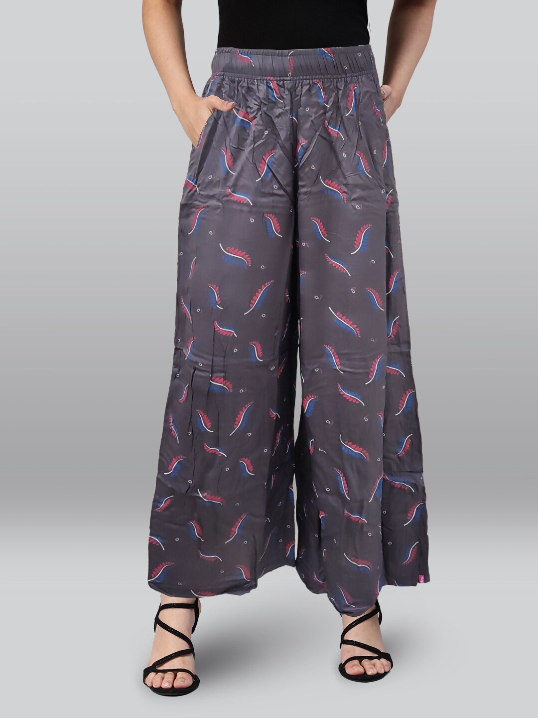 

LYRA Abstract Printed Wide Leg Palazzos, Grey