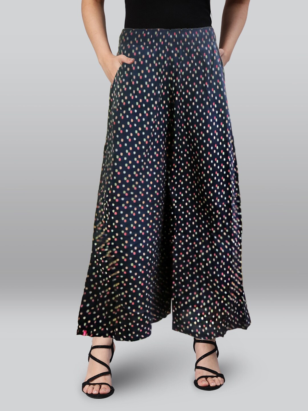 

LYRA Abstract Printed Wide Leg Palazzos, Black
